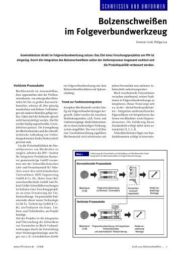 Bolzenschweißen im Folgeverbundwerkzeug - Umformtechnik