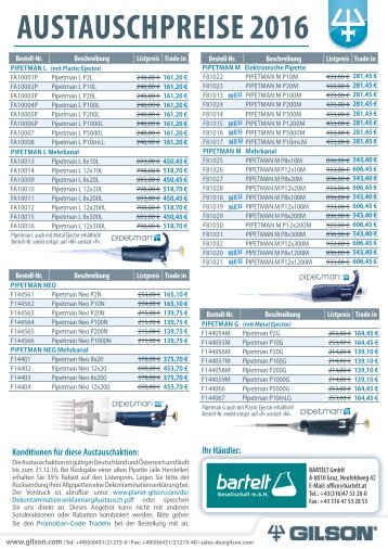 GILSON – Luftpolsterpipetten-Austauschaktion 2016