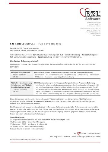 Geplanter Schulungsablauf - RZL Software GmbH