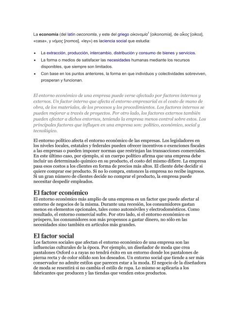 El entorno económico de una empresa puede verse afectado por factores ...