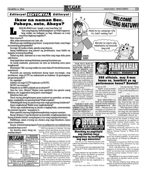 March 4, 2016 BULGAR: BOSES NG PINOY, MATA NG BAYAN