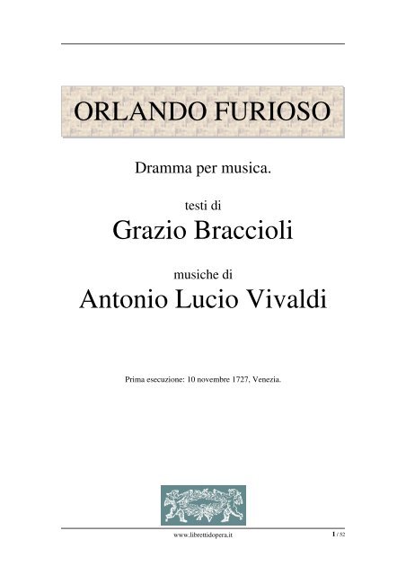 ORLANDO FURIOSO Grazio Braccioli Antonio Lucio Vivaldi