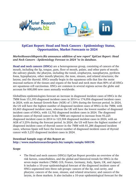 EpiCast Report: Head and Neck Cancers - Epidemiology Forecast to 2024