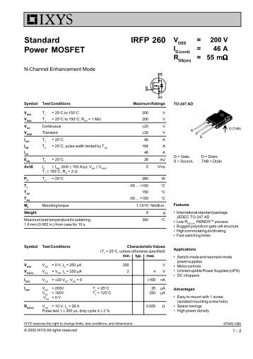 Standard Power MOSFET IRFP 260 V - IXYS Power