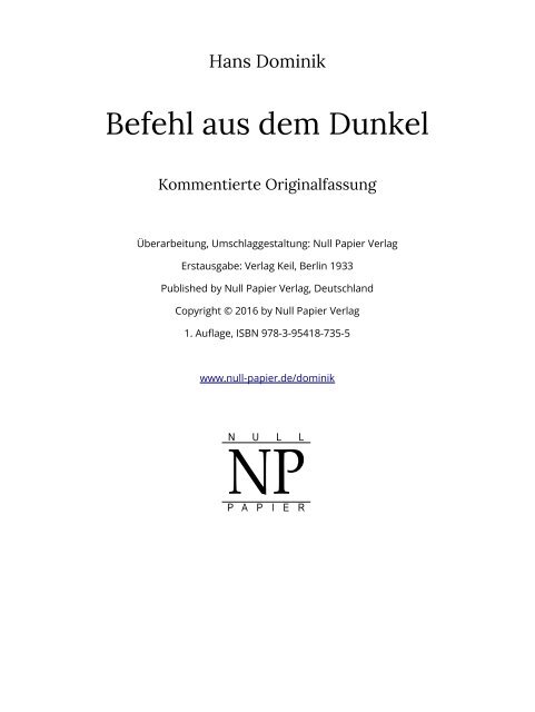 Hans Dominik – Befehl aus dem Dunkel