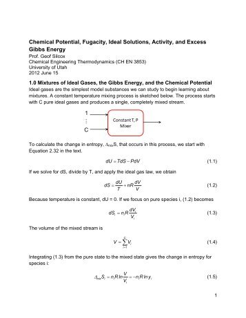 Chemical Potential, Fugacity, Ideal Solutions, Activity, and Excess ...