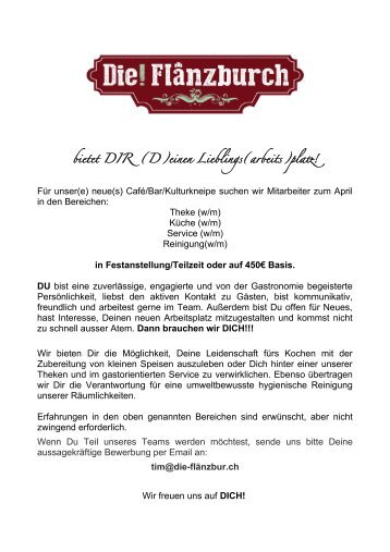 Stellenausschreibung Flänzburch