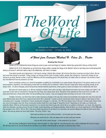  Wholelife Church Springtime Newsletter  2016