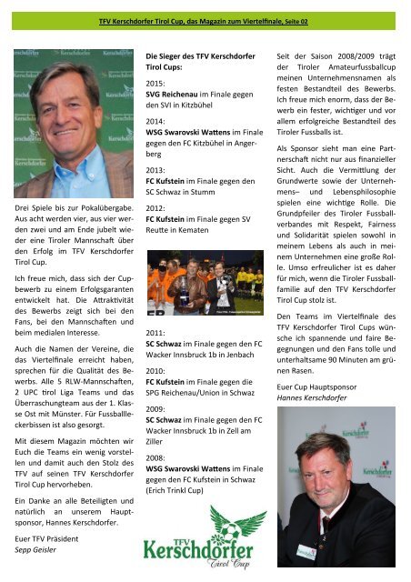 TFV Kerschdorfer Tirol Cup Viertelfinal Magazin 2016