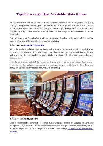Tips for å velge Best Available Slots Online