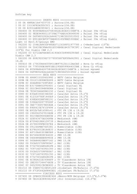 SoftCam Key ===== IRDETO KEYS