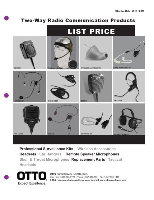 For Otto Evolution Profile Storm Speaker Microphones Earphone 2.5 mm Listen Only