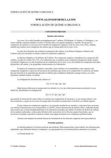 Apuntes de Formulación Química Orgánica en pdf - Alonso Formula