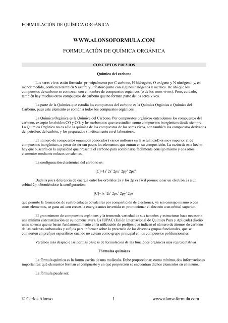 Apuntes de Formulación Química Orgánica en pdf - Alonso Formula