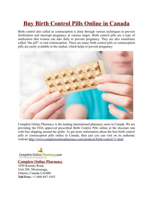 Buy Birth Control Pills Online in Canada