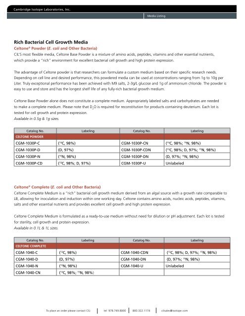 Stable isotope labeled Media products - Cambridge Isotope ...