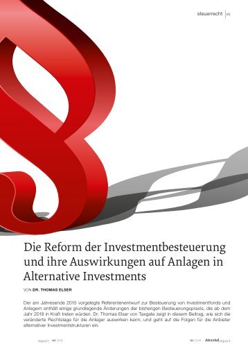 Absolut Report 01/2016 - Reform der Investmentbesteuerung 