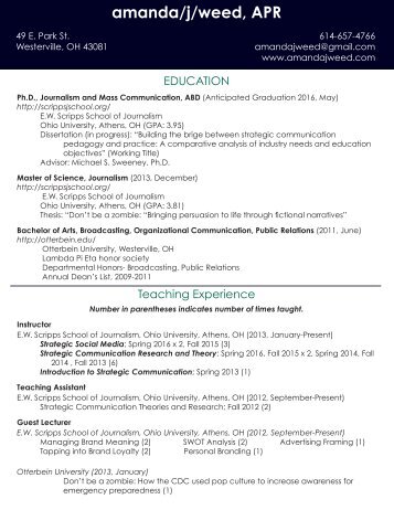 Amanda Weed Curriculum Vitae