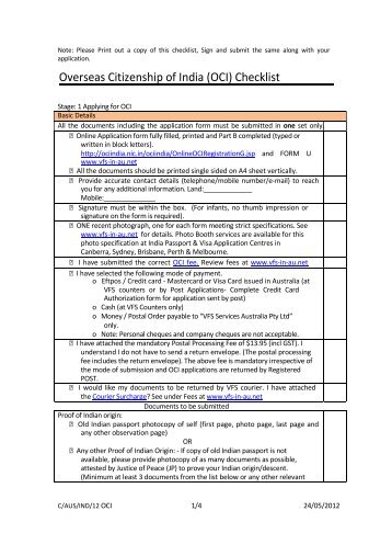 Overseas Citizenship of India (OCI) Checklist - Vfs-in-au.net