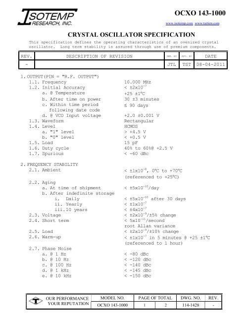 OCXO 143-1000 - isotemp