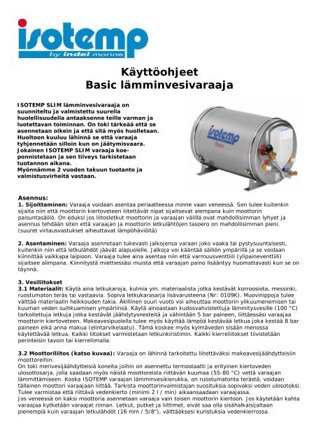 Käyttöohjeet Basic lämminvesivaraaja