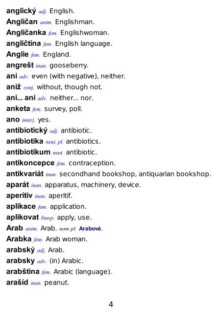 Czech Lexicon for Learners