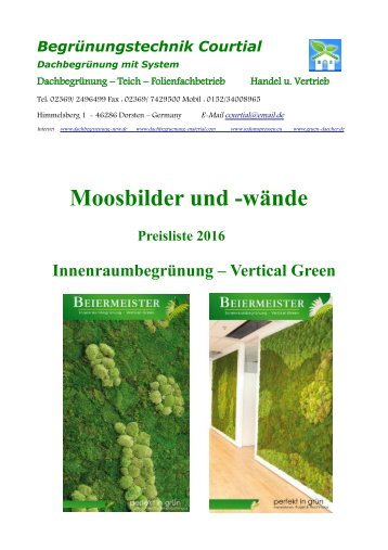 Moosbilder und -wände  Preisliste 2016 www.dachbegrünung.eu