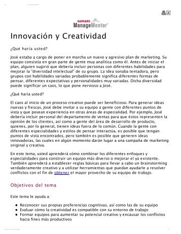Innovación y Creatividad - Harvard ManageMentor