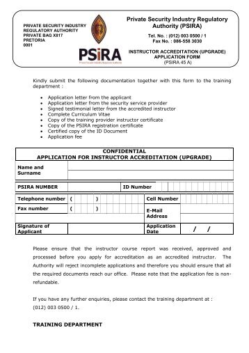 2011-11-23 - (PSIRA 45A) Instructor Accreditation Application (UPGRADE)