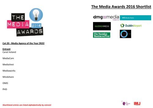 The Media Awards 2016 Shortlist