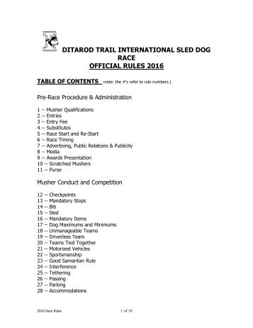 DITAROD TRAIL INTERNATIONAL SLED DOG RACE OFFICIAL RULES 2016
