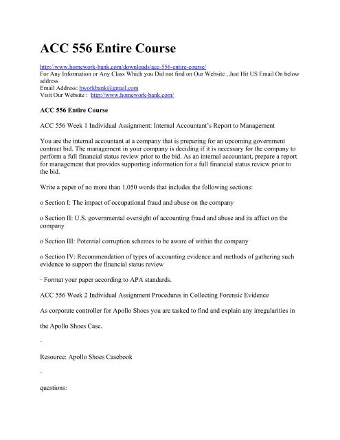 ACC 556 Entire Course