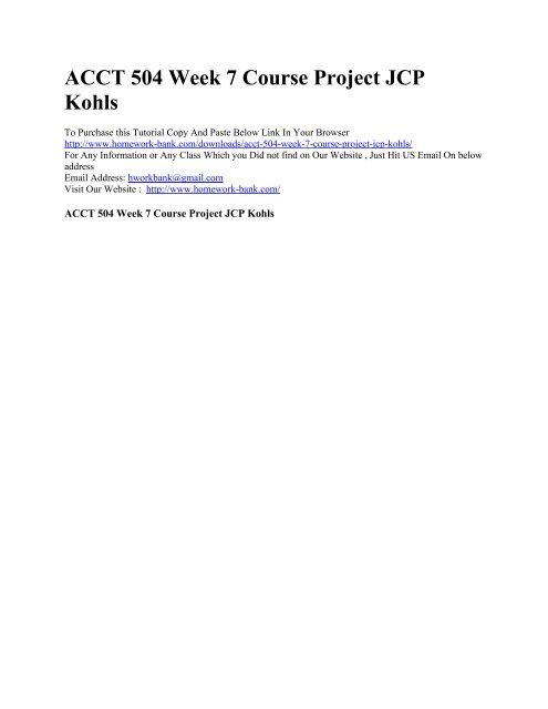 ACCT 504 Week 7 Course Project JCP Kohls
