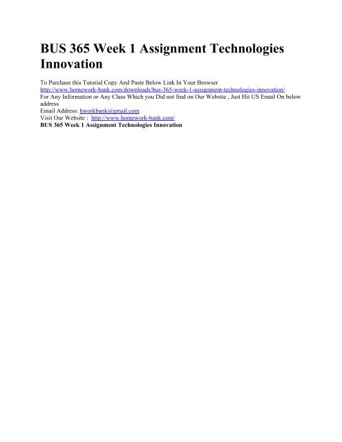 BUS 365 Week 1 Assignment Technologies Innovation