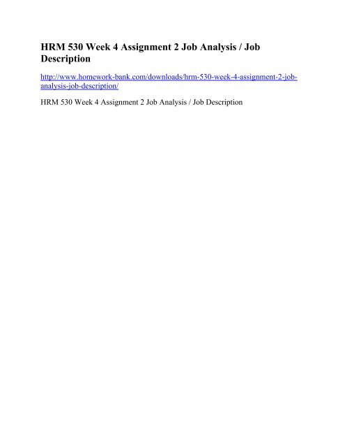 HRM 530 Week 4 Assignment 2 Job Analysis