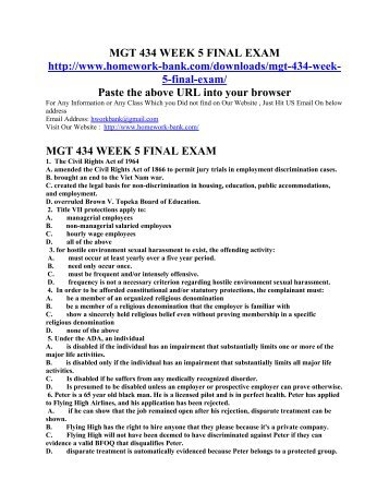 MGT 434 WEEK 5 FINAL EXAM