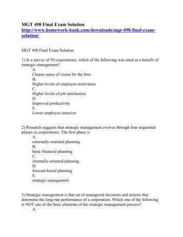 MGT 498 Final Exam Solution