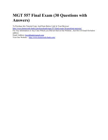 MGT 557 Final Exam (30 Questions with Answers)