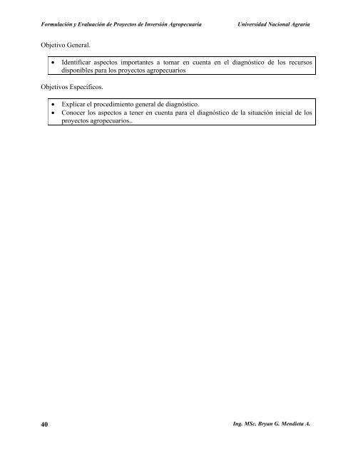 Formulación y evaluación de proyectos de inversión agropecuaria