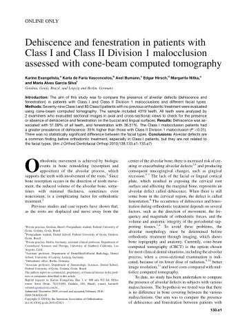 Dehiscence and fenestration in patients with Class I and Class II Division 1 malocclusion assessed with cone-beam computed tomography