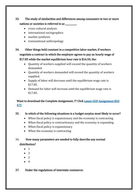 New UOP Course BUS 475 Capstone Final Exam Part 1(Recent)