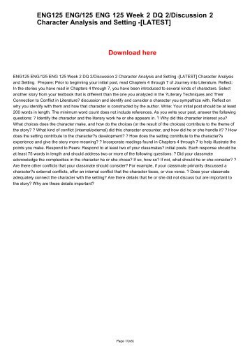 eng 125 week 2 discussion Open document below is an essay on eng 125, week 1, discussion 1 from anti essays, your source for research papers, essays, and term paper examples. eng 125 week 2 discussion Open document below is an essay on eng 125, week 1, discussion 1 from anti essays, your source for research papers, essays, and term paper examples.