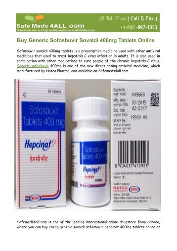 Buy Generic Sovaldi sofosbuvir Hepcinat 400mg Tablets Online