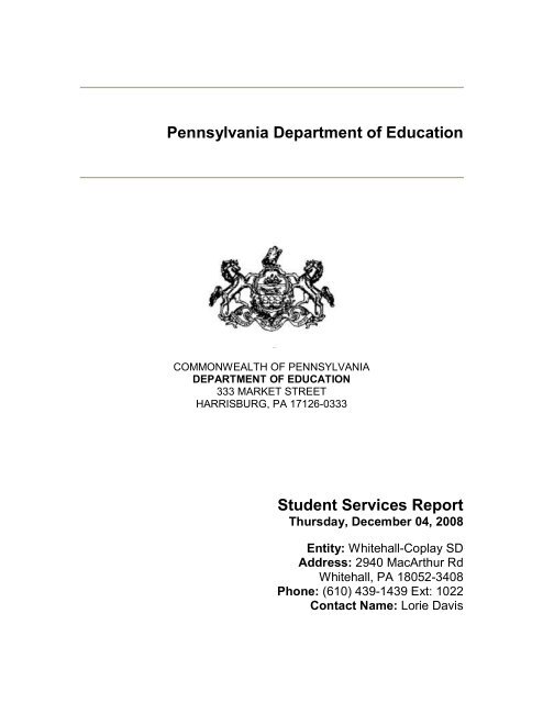 Student Services Report - the Whitehall-Coplay School District!