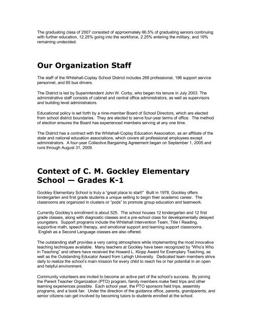 Student Services Report - the Whitehall-Coplay School District!