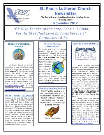 Nov 2012 Church Newsletter - St. Paul's Lutheran Church & School