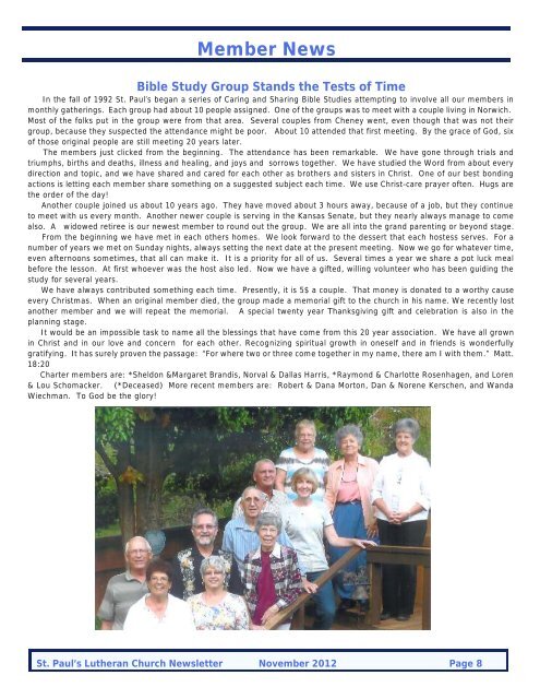 Nov 2012 Church Newsletter - St. Paul's Lutheran Church & School