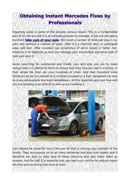 Obtaining Instant Mercedes Fixes by Professionals