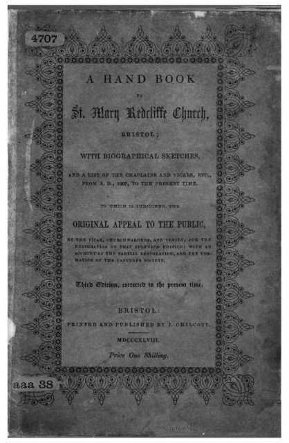 A Handbook to St Mary Redcliffe Church, J. Chilcott 1848