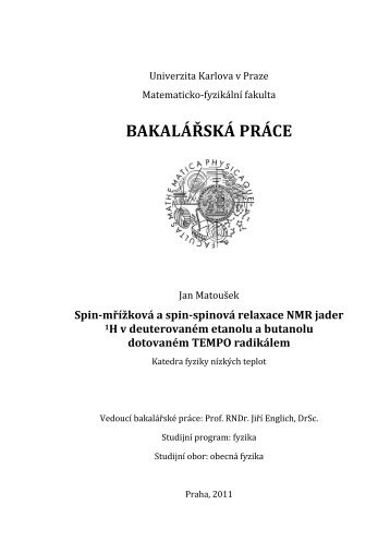 Spin-mřížková a spin-spinová relaxace NMR jader - Oddělení ...